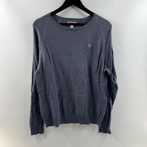 True Religion Blue Grey Scoop Neck Sweater Men’s Size Medium Cotton Cashmere